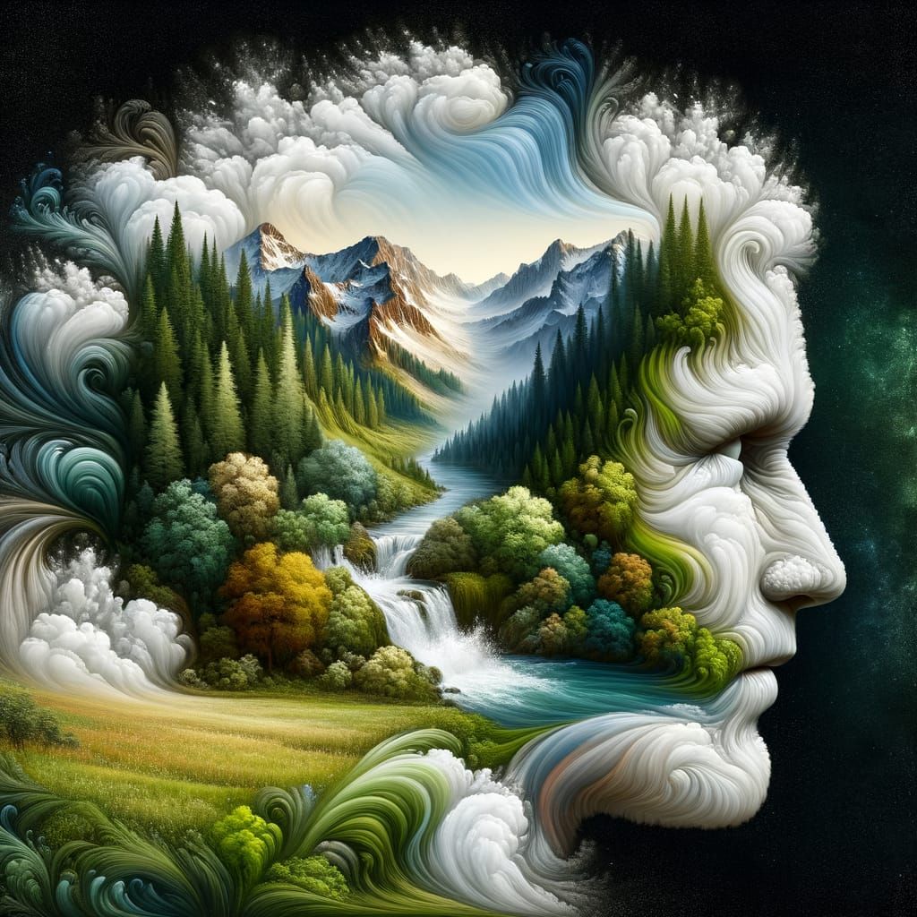 Surrealistic Portrait of Man in Harmony with Nature