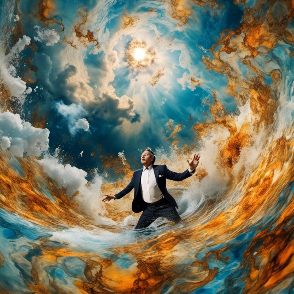Surrealist Man Falls into Whirlpool: Dreamlike Photo