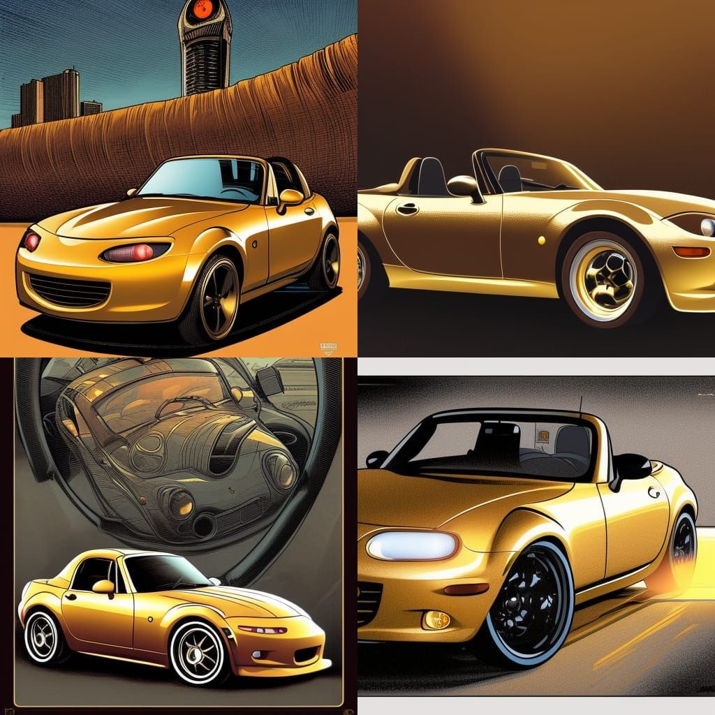 Gold Miata in Comic Book Art Style