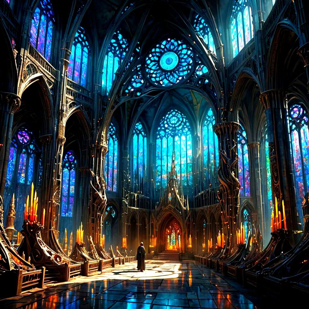 Cathedral Interior in Biomechanical Elven Fusion Style
