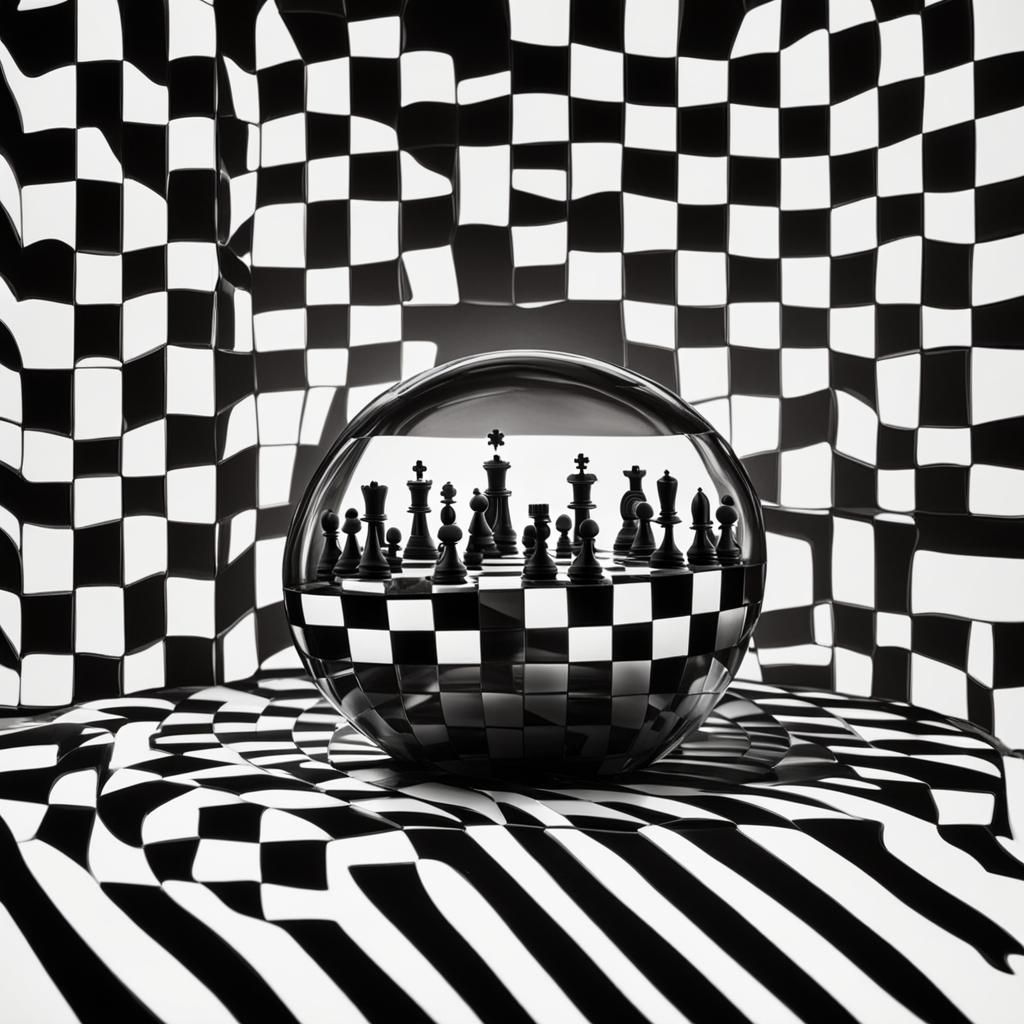 Chess Set Encased in Glass Sphere