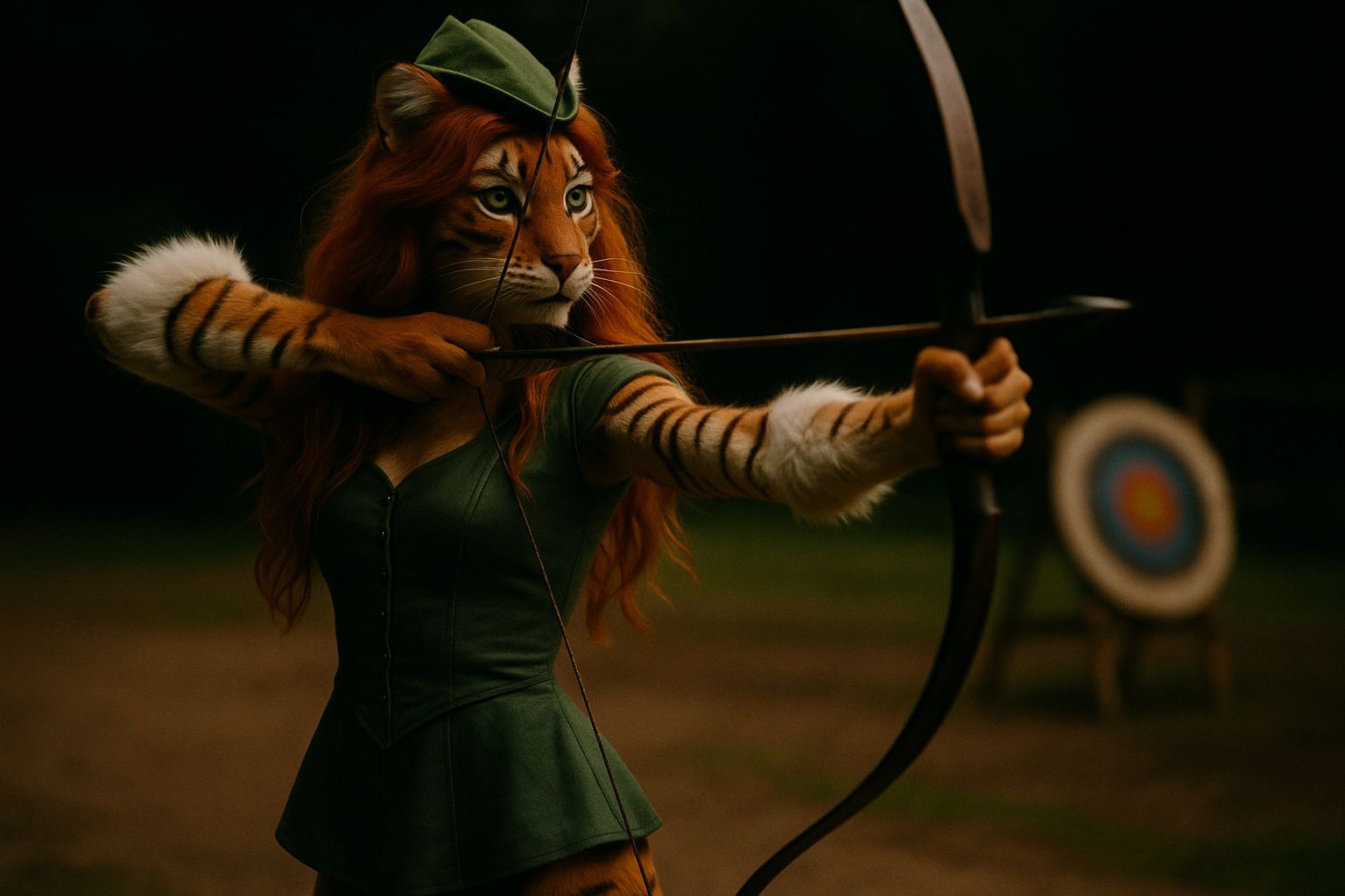 Tigress Takes Aim with Robin Hood Style Archery Gear