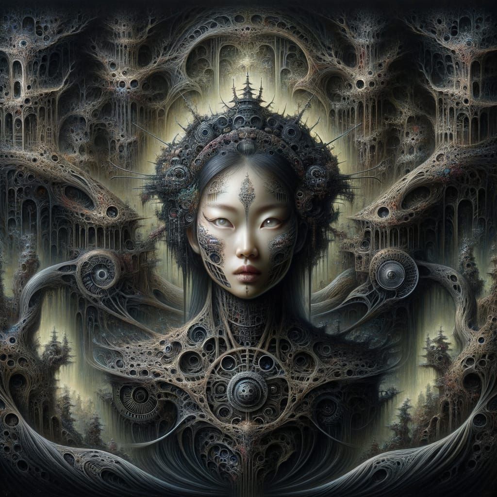 Surreal Biomechanical Portrait of an East-Asian Woman