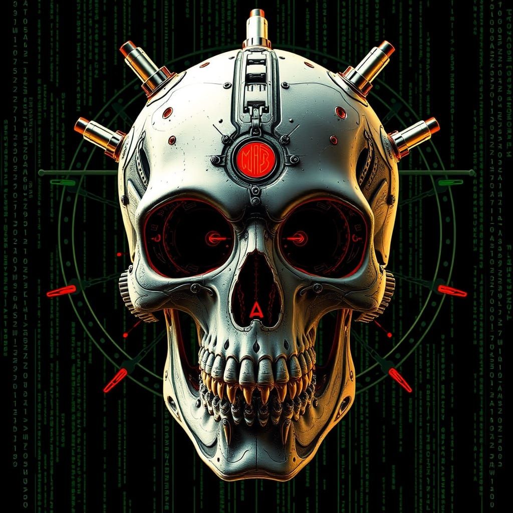 Cyberpunk Skull in Matrix Code
