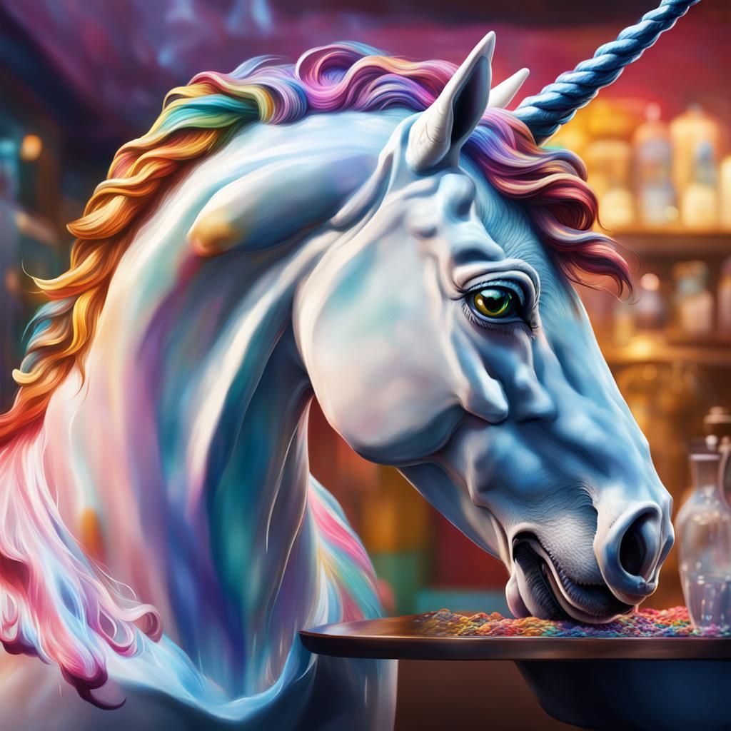 Hyperrealistic Unicorn Barista in Splash Art Style