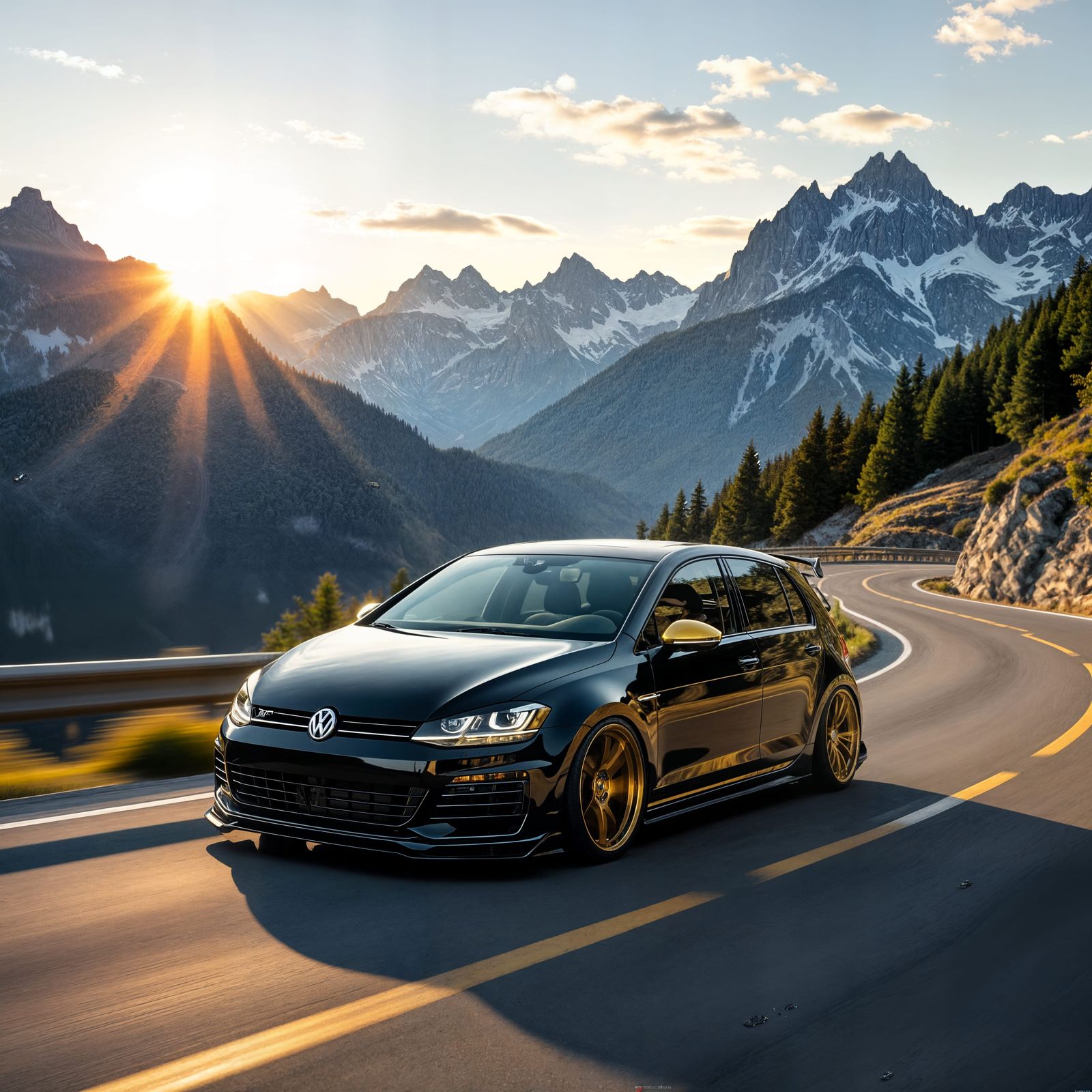 Black and Gold Golf VI on Bavarian Mountain Road