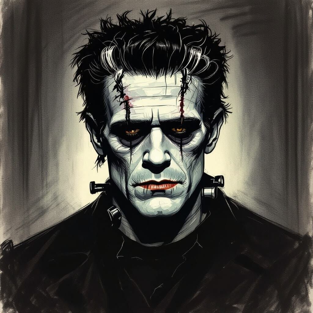 Melancholic Jacob Elordi in Classic Frankenstein Poster Styl...