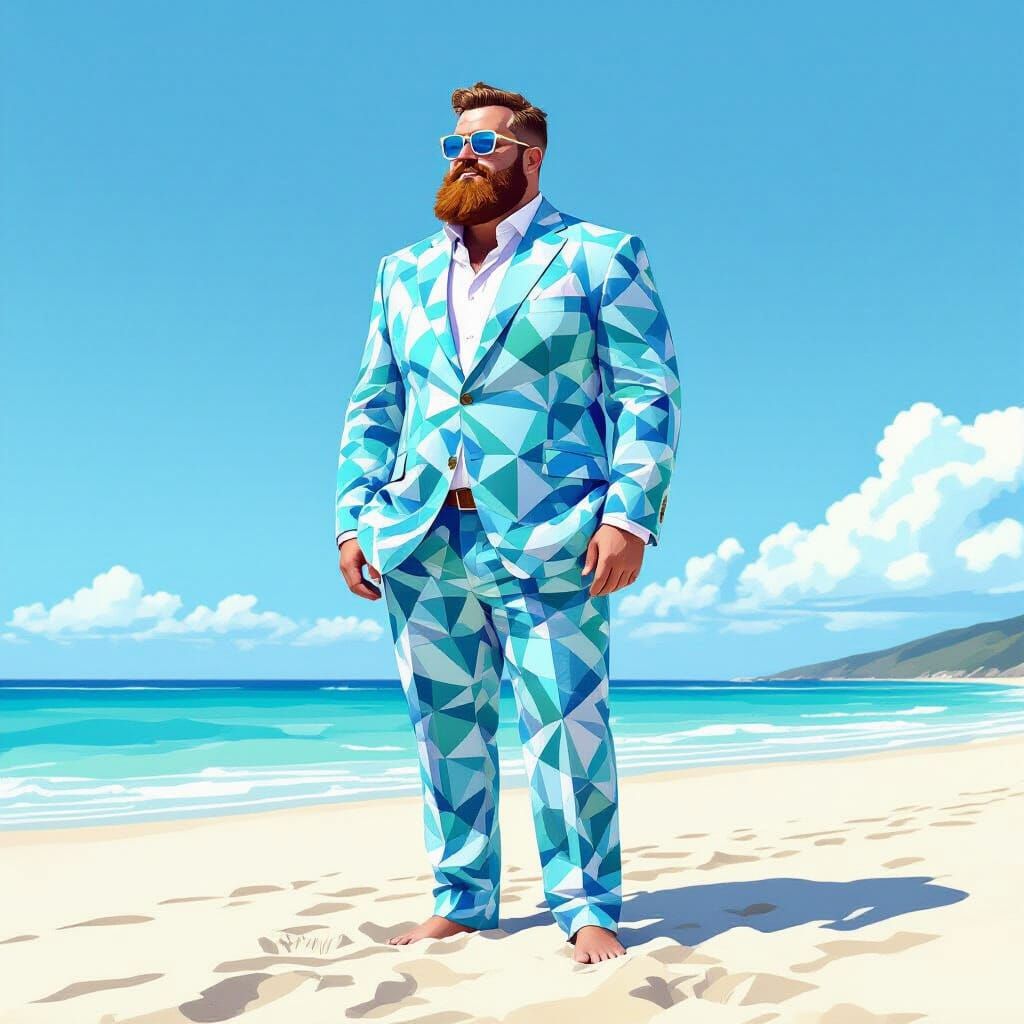 Geometric Tessellation of Overweight Man on Beach