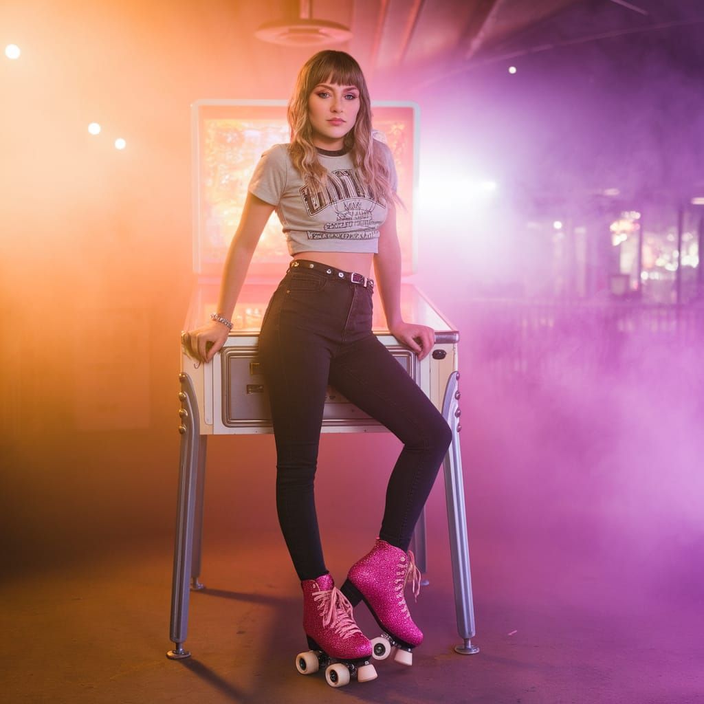 Confident Teen Girl in Vintage Skating Rink