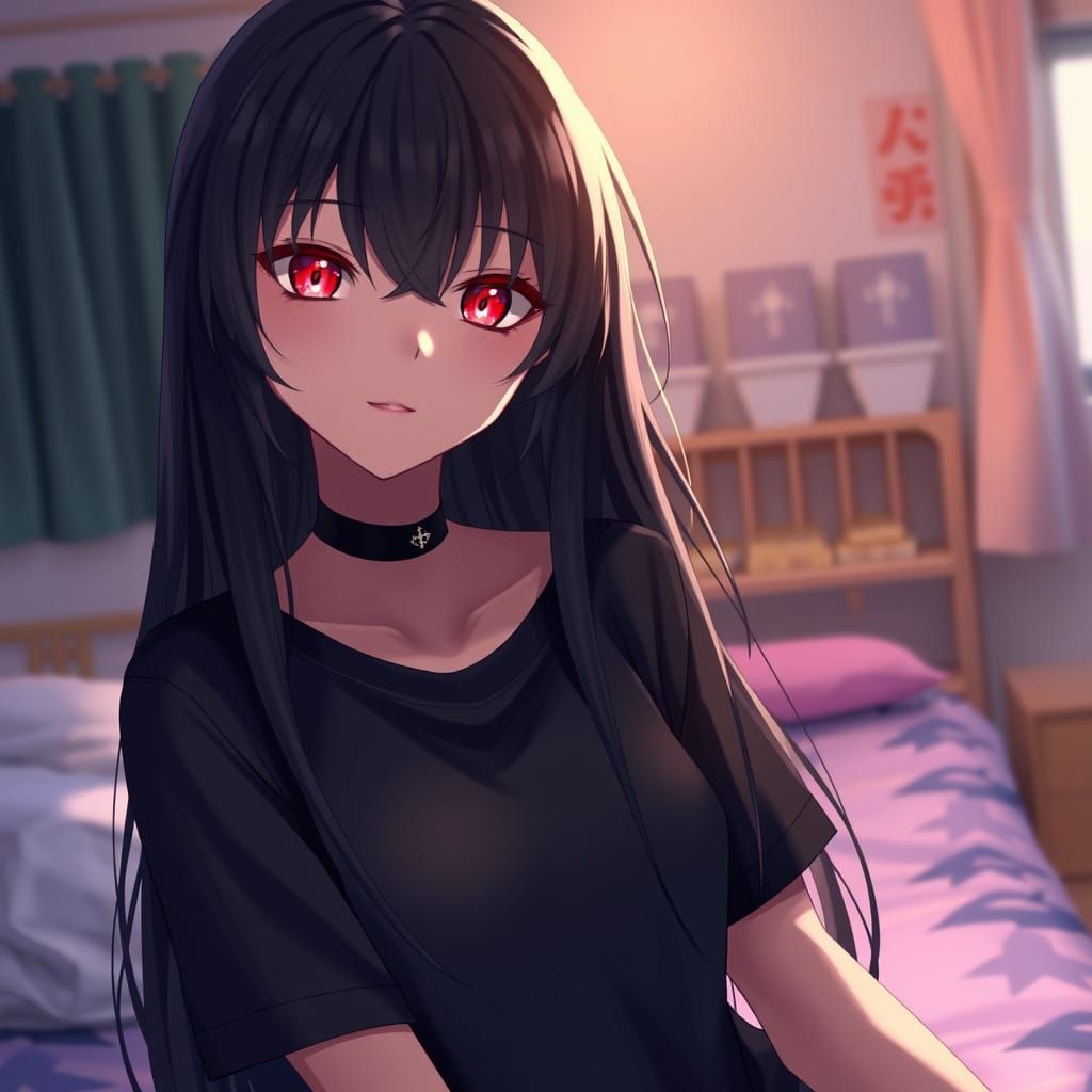 Sensual Anime Girl Reigns Supreme in Serene Dormitory Scene