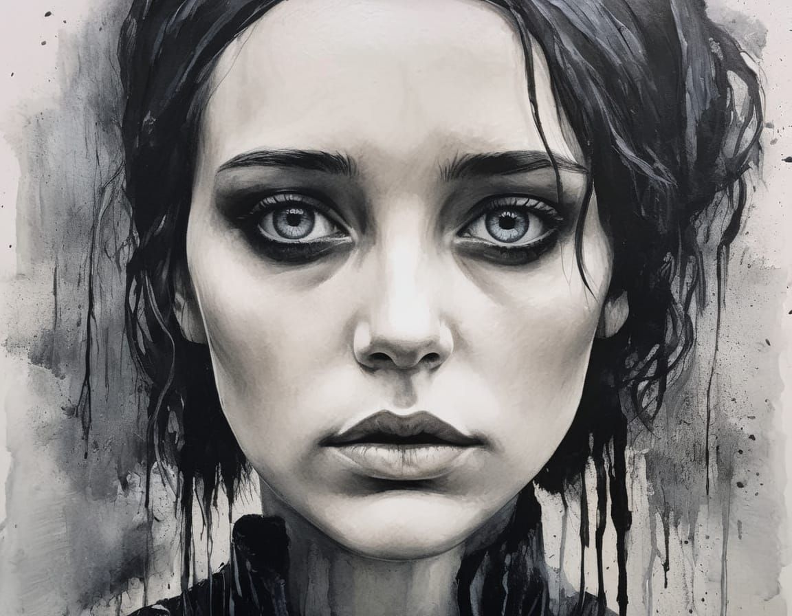 Gothgirl Portrait in High Contrast Impasto Style