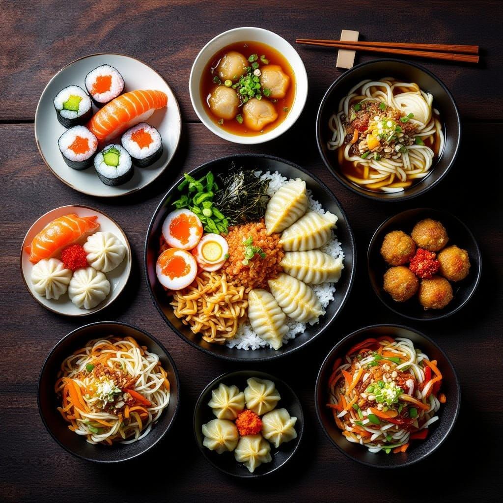 Delicious Asian Food Platter in Golden Hour Light