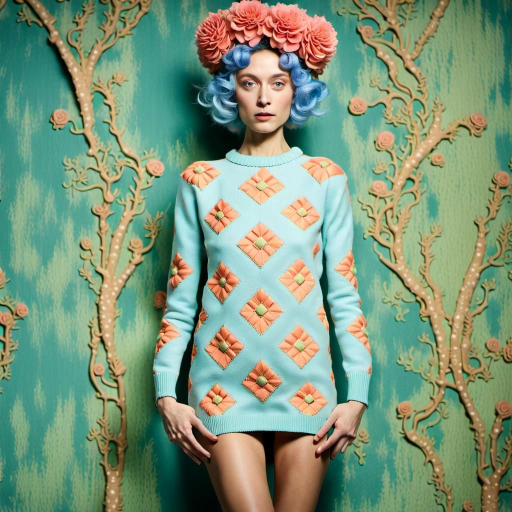 Stunning Woman with Flower Crown in Surreal Style