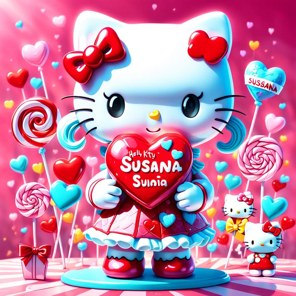 hello kitty holding heart with text "Susana"