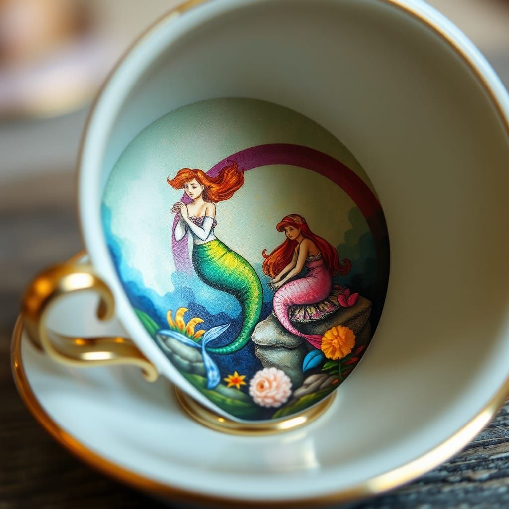 Mermaids Painting Rainbow in Miniature Fantasy World