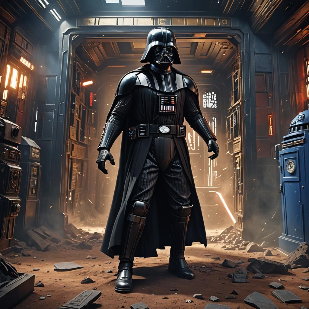 Darth Vader Emerges from Tardis: Detailed Digital Art