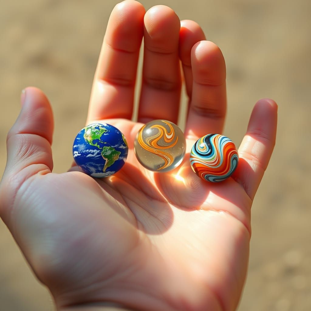 Marbles in Child's Hand Macro Photograph