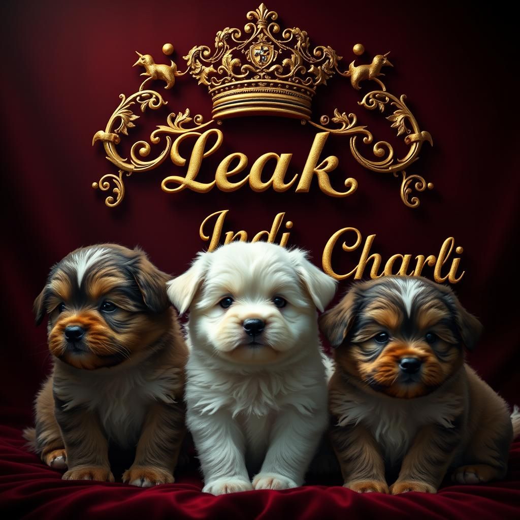 Fluffy Puppies Under Ornate Crest with Names