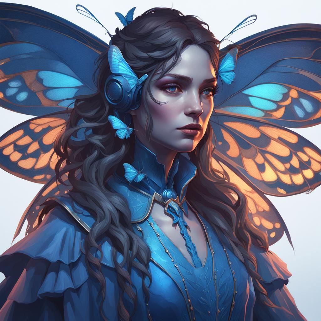 Blue Moth Portrait in Hyperdetailed Style