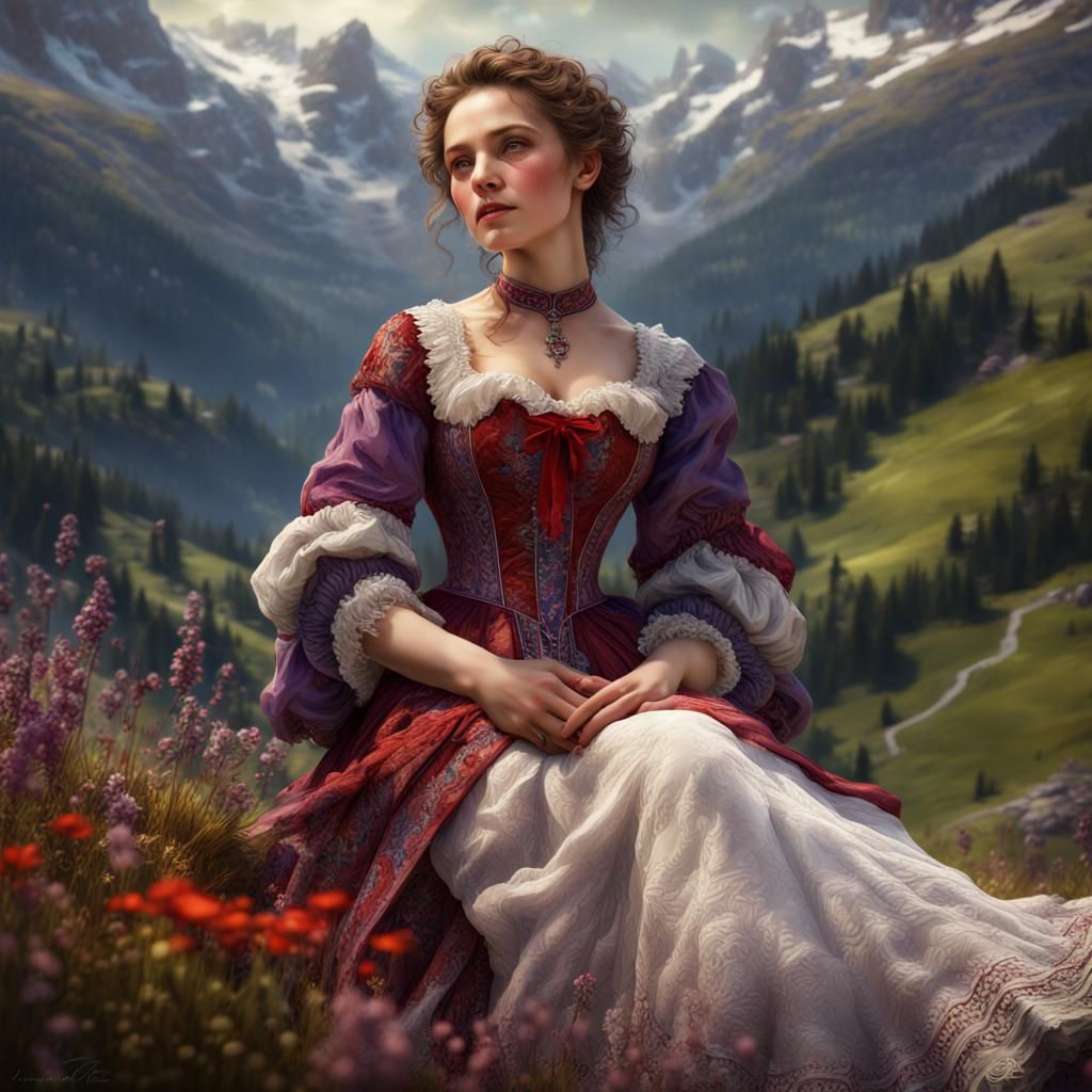 Beautiful woman from the 1870s in the Alps