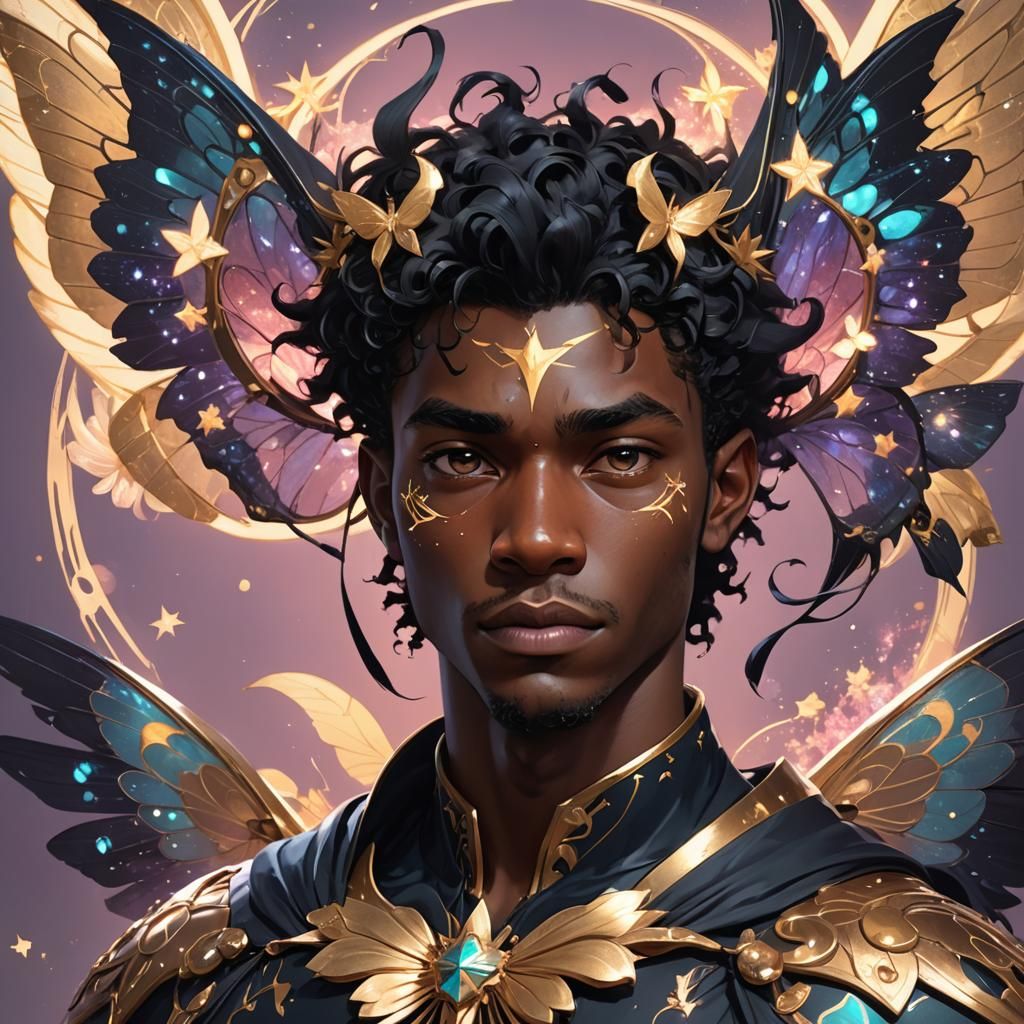 Fae Portrait with Butterfly Wings in Art Nouveau Style