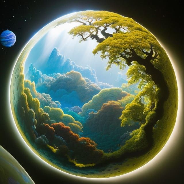 Embroidered Fairy Planet in Space: Detailed Digital Art