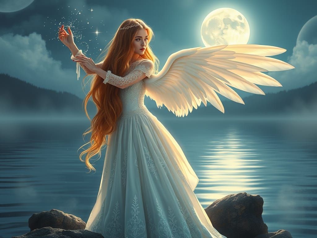 Majestic Swan Princess Under Lunar Glow