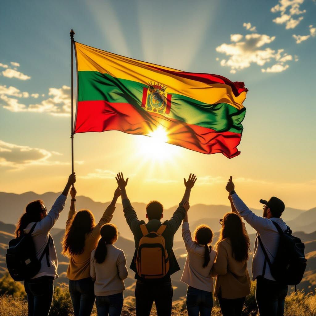 Bolivian Bicentennial: Diverse People Raise Flag in Epic Sty...