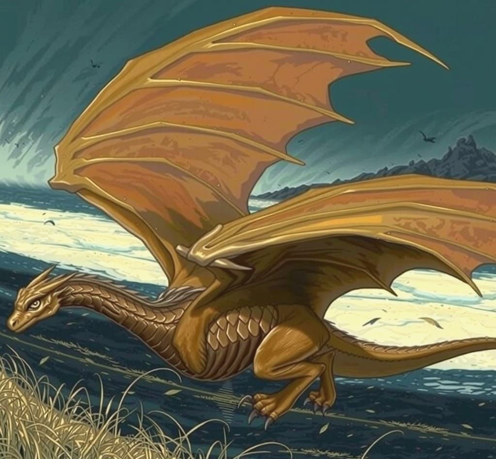 Golden Dragon in Anime Style 3D Render