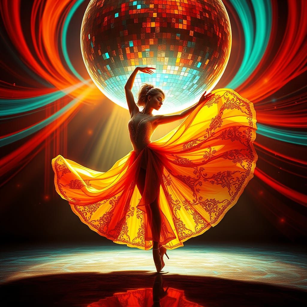 Ethereal Dancer Under Celestial Disco