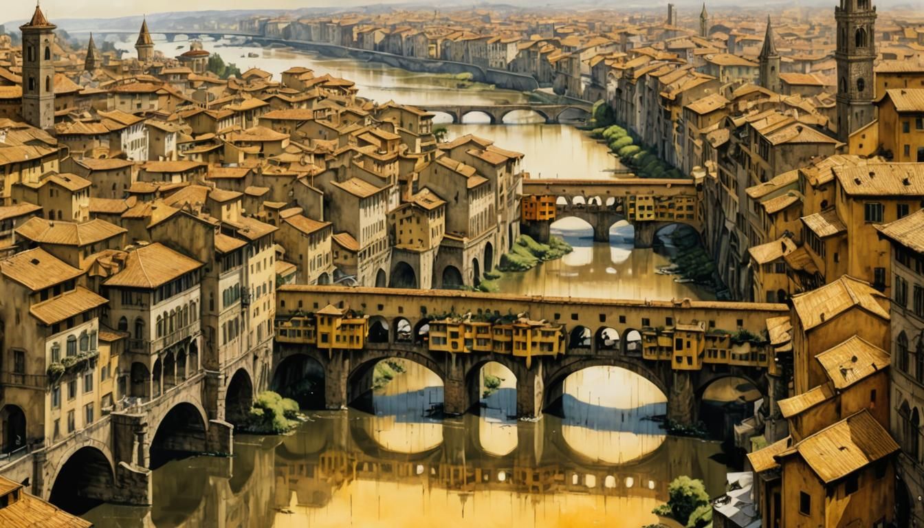Ponte Vecchio Surreal Fantasy Artwork in Ink Style