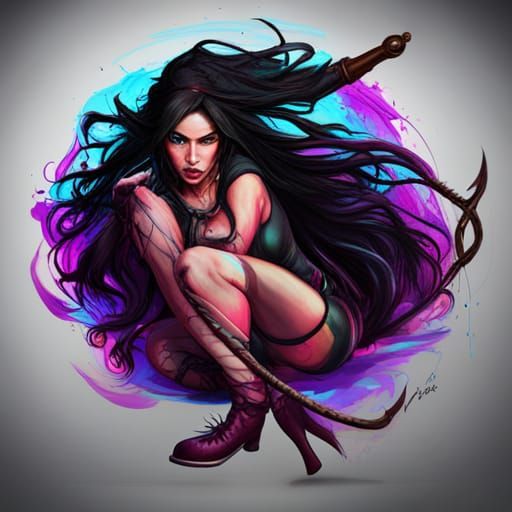 Fantasy Witch with Whip in Graffiti Art Style