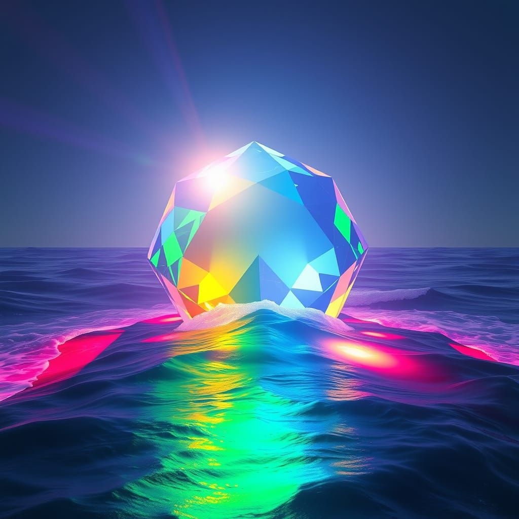 Giant Prism Casting Rainbow Shadows in Hyperrealistic Style