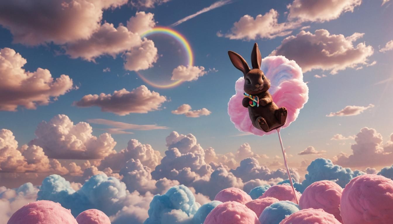 Chocolate Bunny in Cotton Candy Sky: Fantasy Art