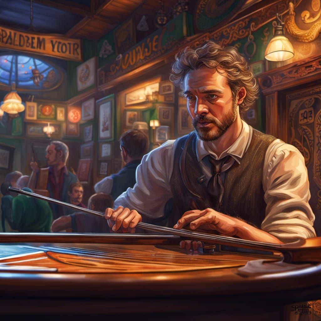 Hurdy-Gurdy Player in Irish Pub: Hyperrealistic Splash Art