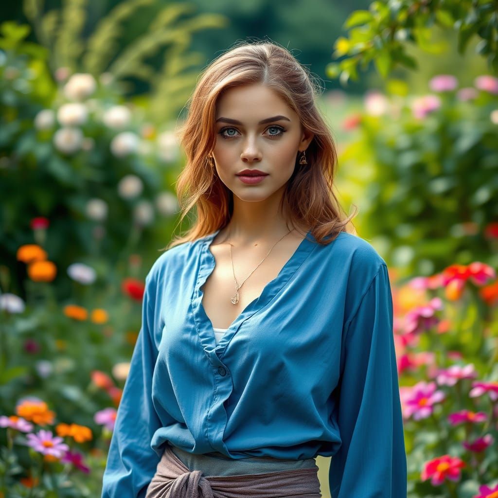 Serene Woman in a Lush Garden