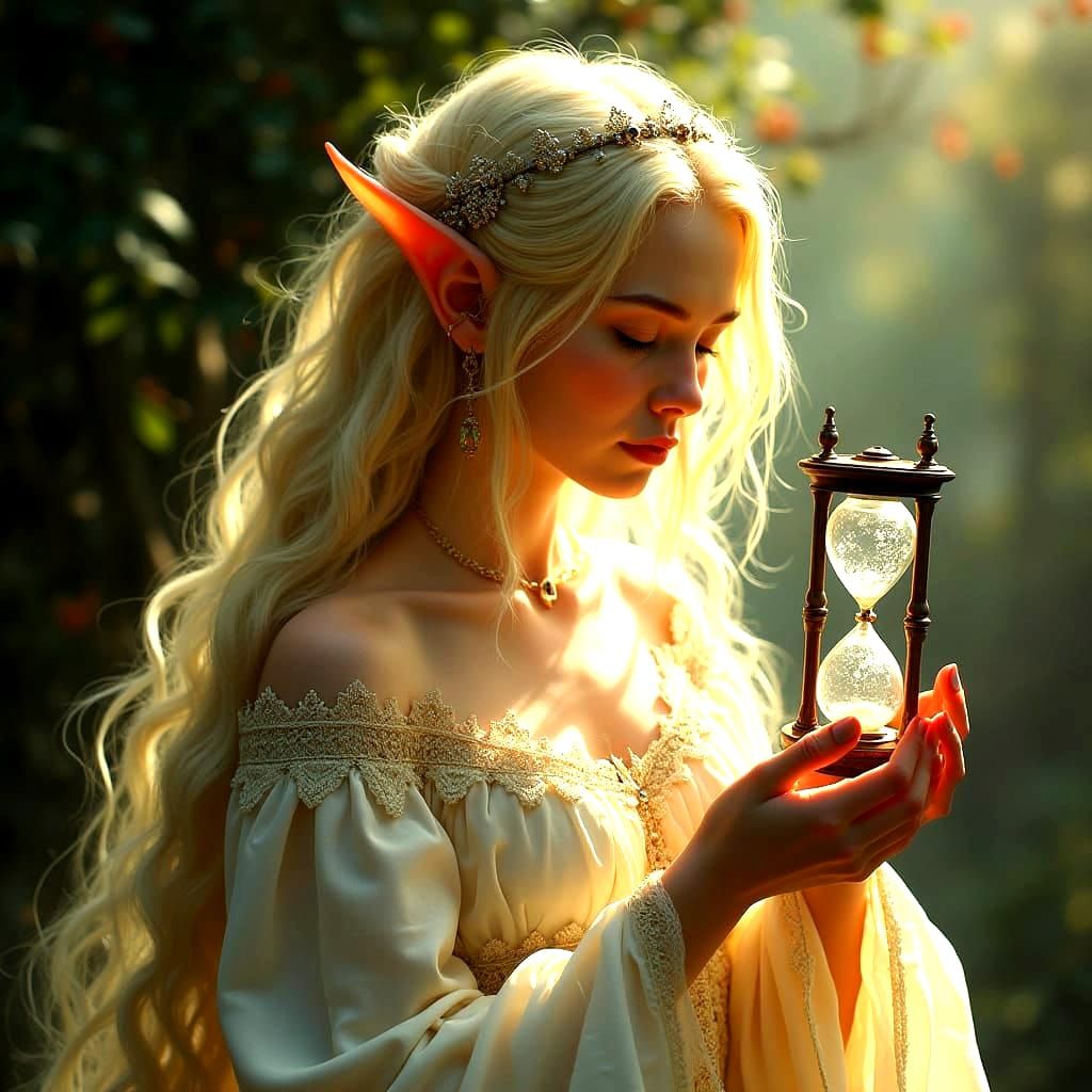 Medieval Elf Maiden with Broken Hourglass
