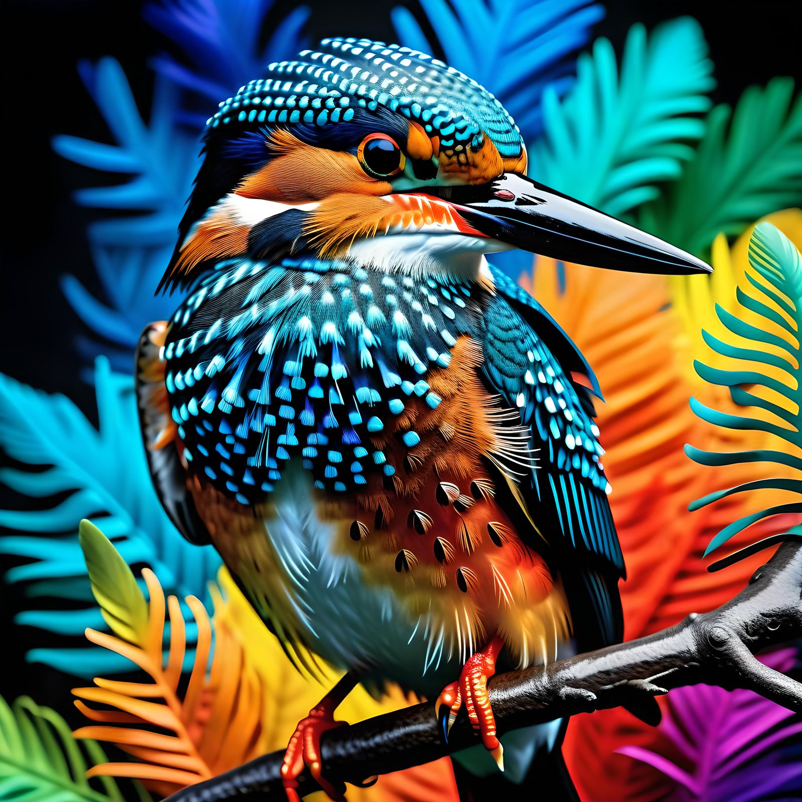 Majestic Kingfisher in Hyperrealistic 3D Rendering