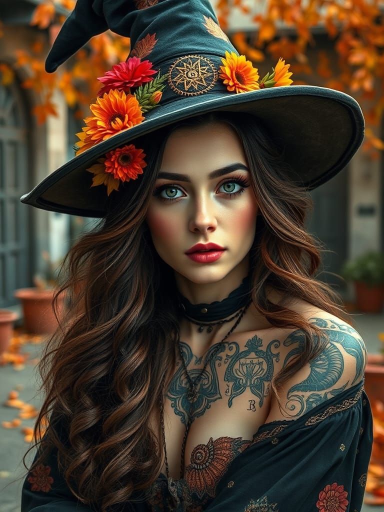 Eldritch Tattoos: Photorealistic Witch Portrait in Oil