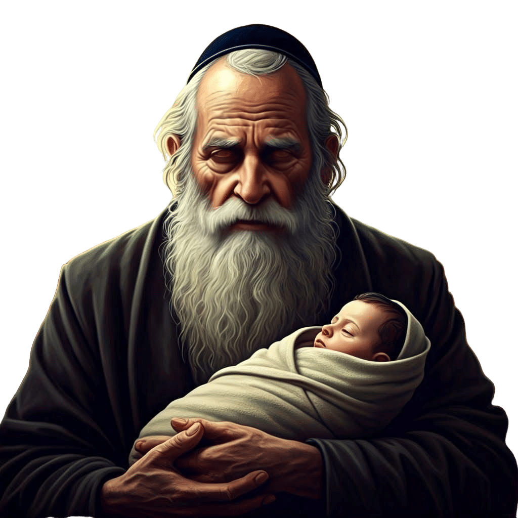 Old Man Holding Baby: Detailed Matte Painting