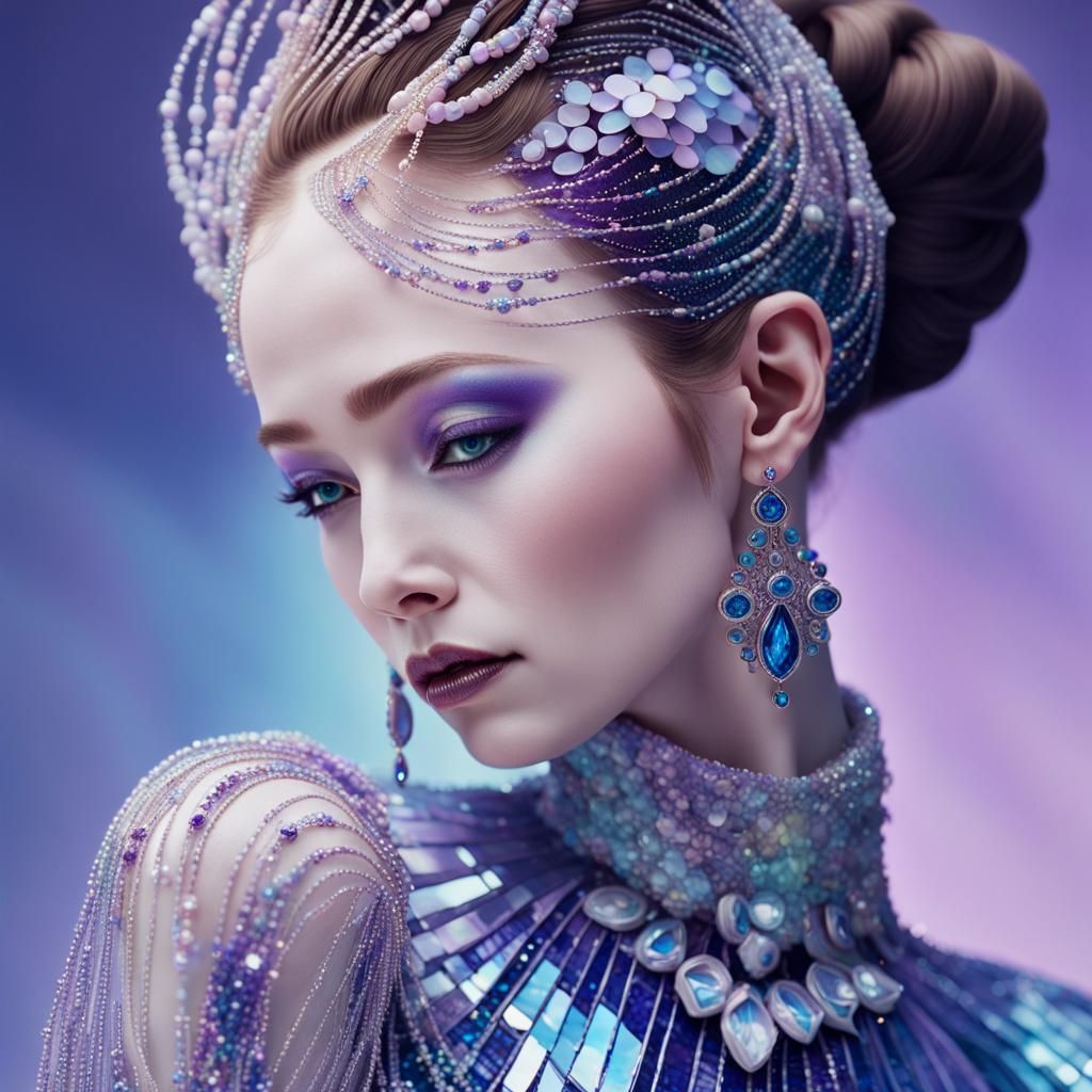 Futuristic Woman Portrait with Iridescent Gown