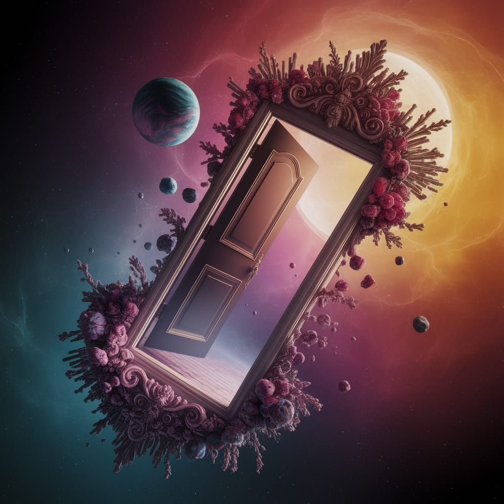 Surreal Door Floating in Time and Space