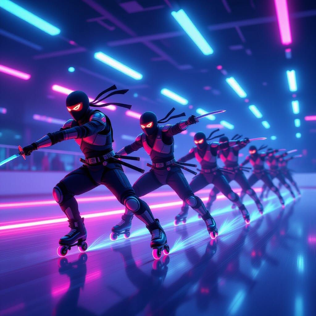 Ninjas on Roller Skates in Neon Rink