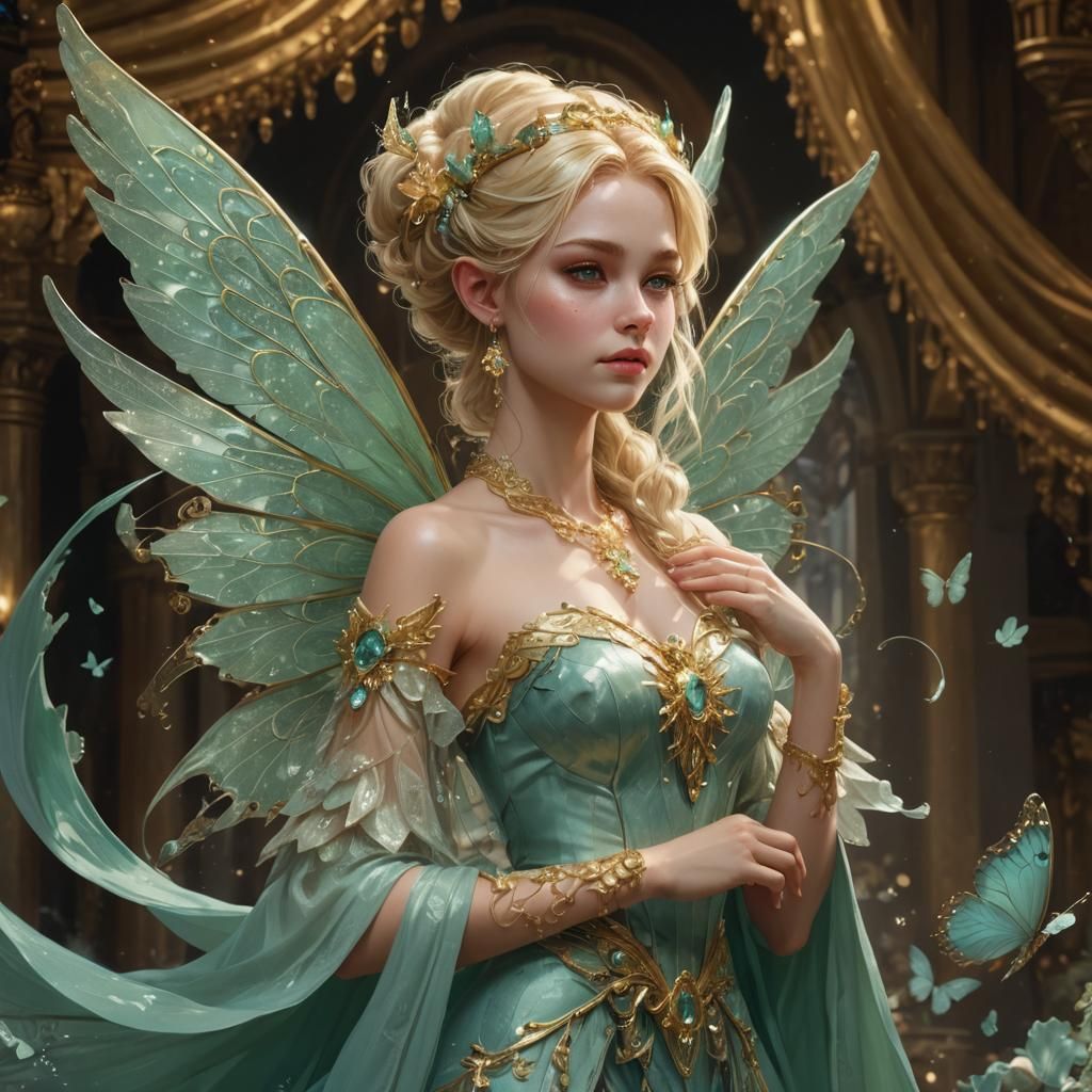 Fantasy Fairy in Sea Foam Green, Digital Art