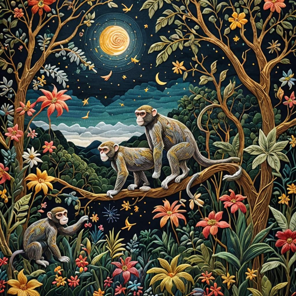 Lush Jungle Embroidery in William Morris Style