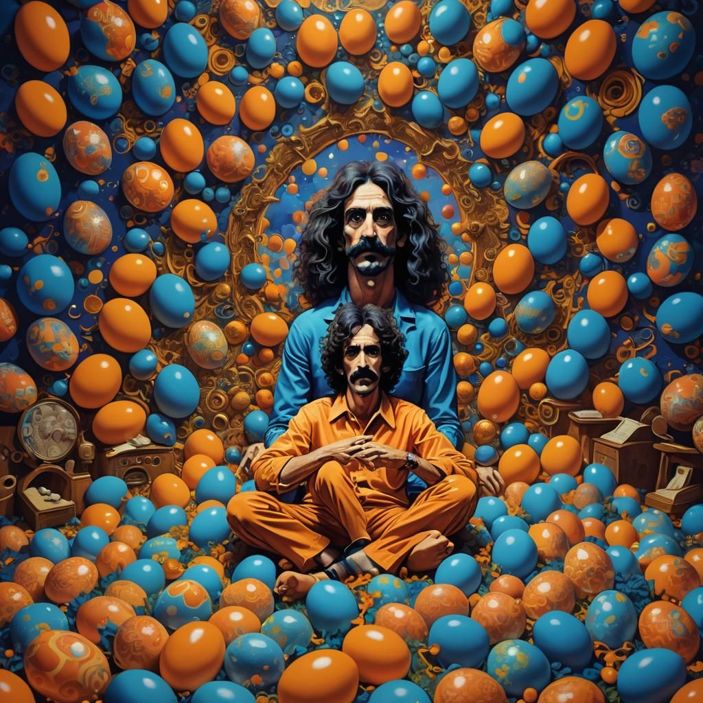 Psychedelic Musician Surrounded by Fantasy Eggs