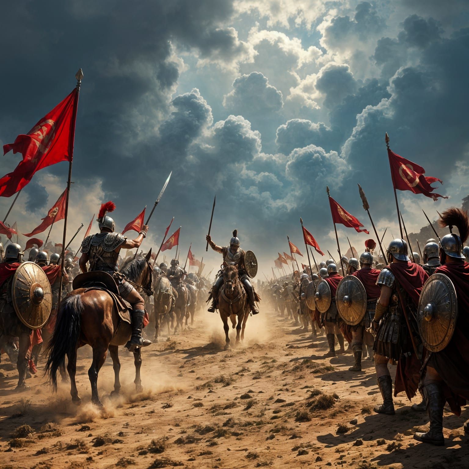 Spartacus Leads Army Against Roman Legionaries on Dusty Batt...