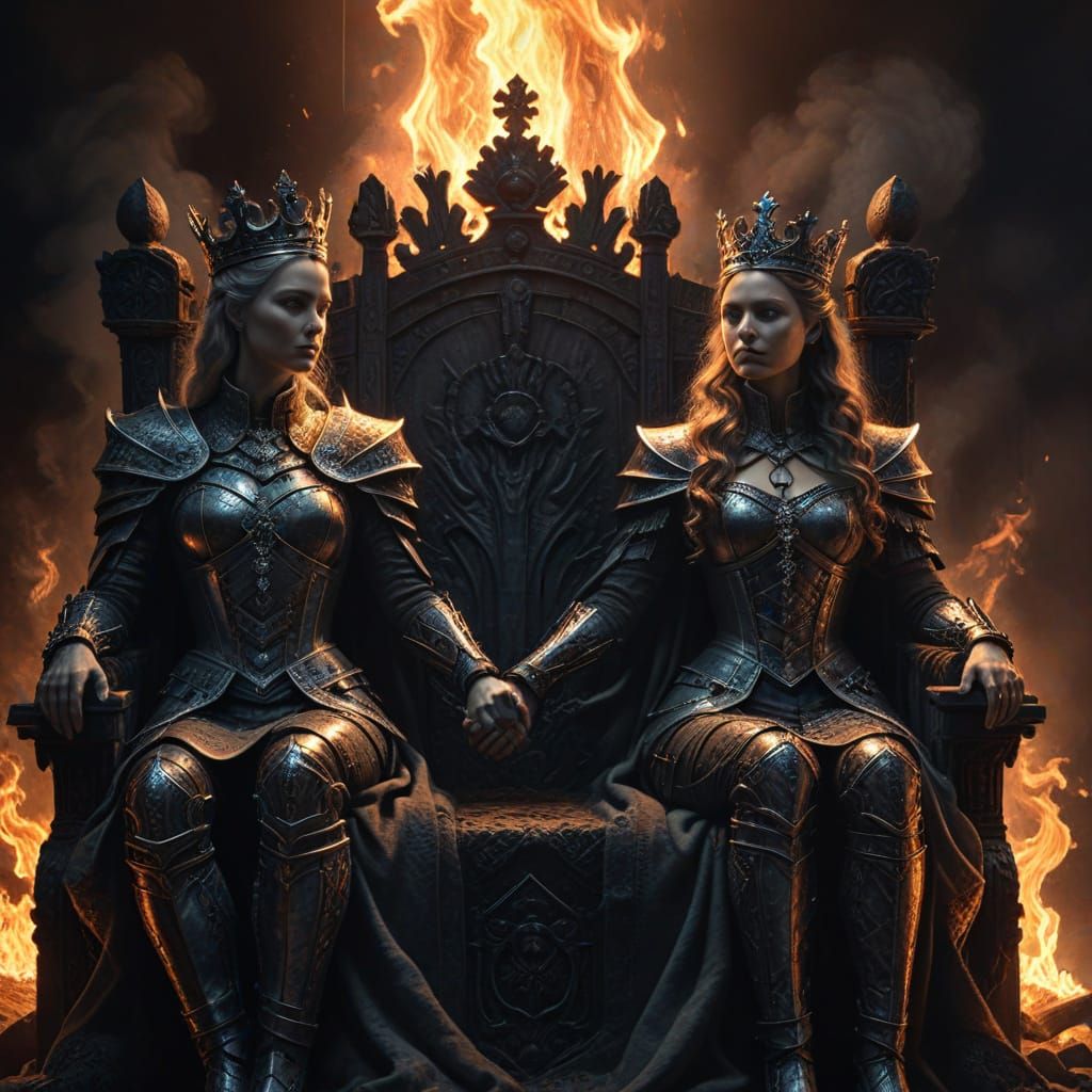 Charcoal Drawing of King and Queen on Thrones