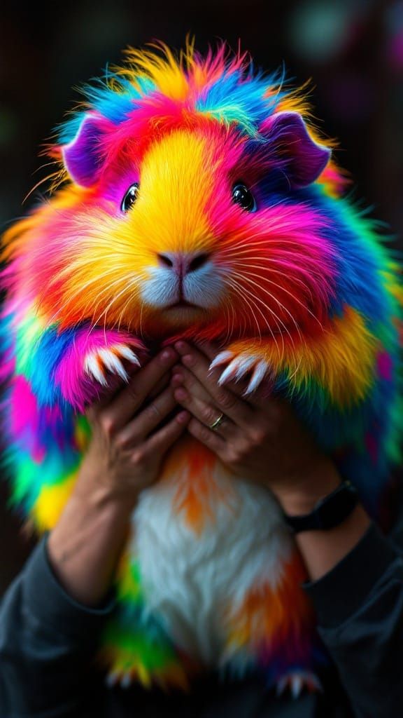 Man Holds Up Vibrant Neon Guinea Pig
