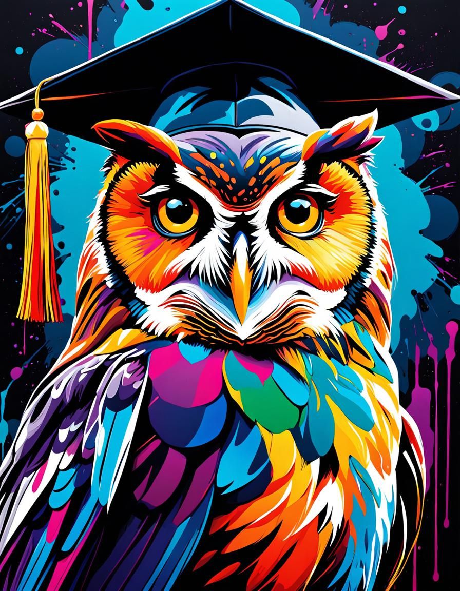 Graduation Owl Portrait in Graffiti Art Style